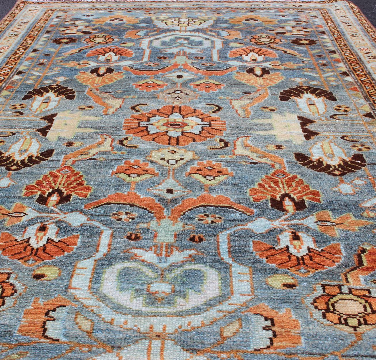 Antique Persian Malayer Rug with a Blue Field and Stylized Floral Design For Sale 2