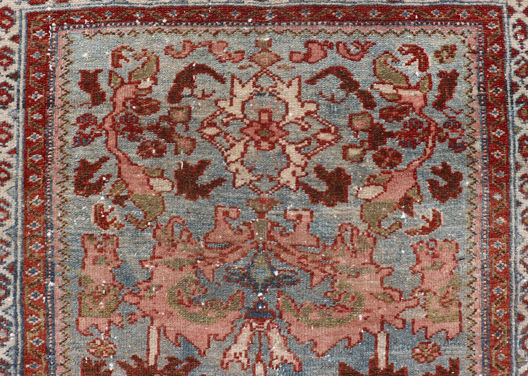 Antique Persian Malayer Rug with a Blue Field and Stylized Floral Design 3