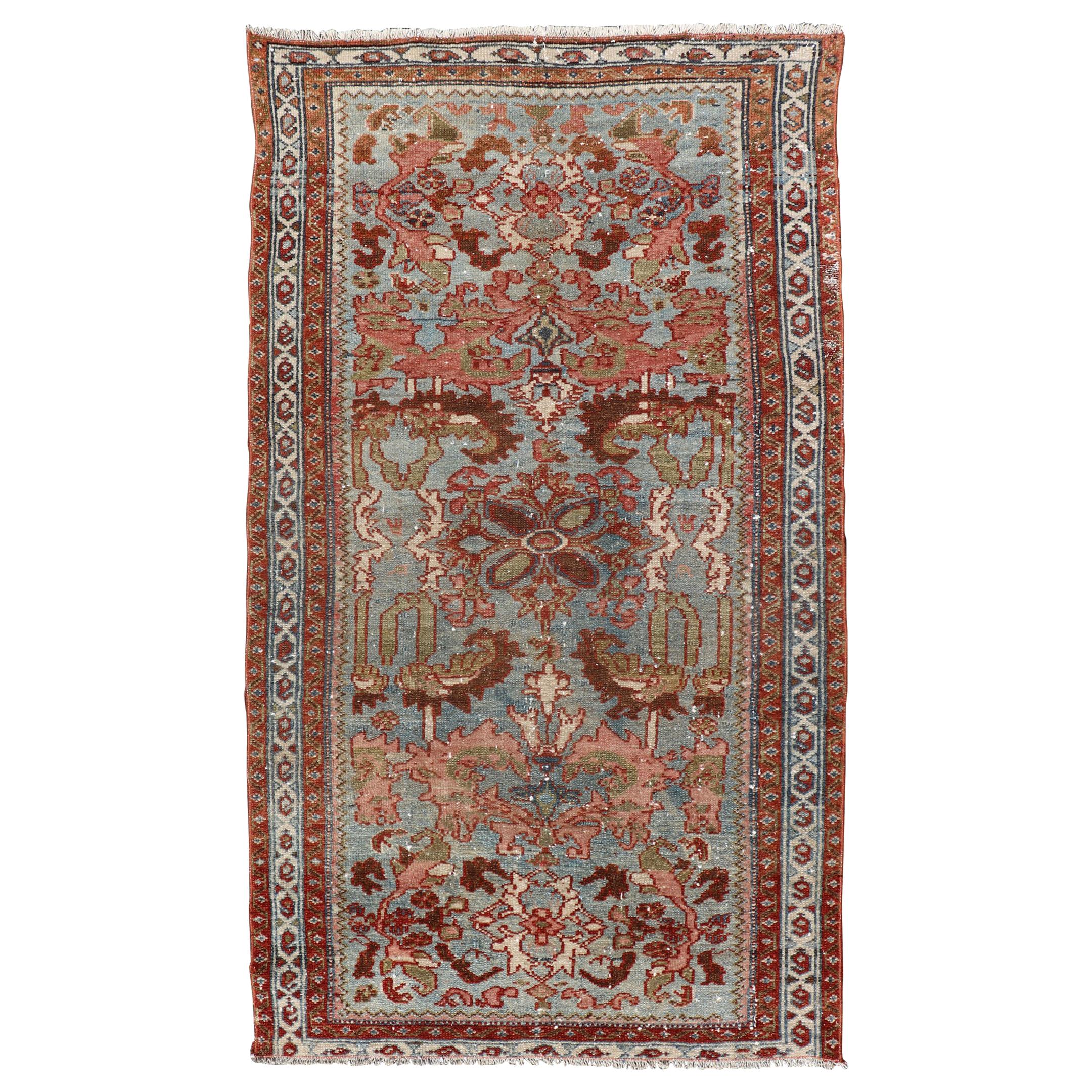 Antique Persian Malayer Rug with a Blue Field and Stylized Floral Design