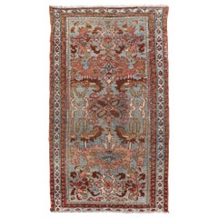 Alfombra persa antigua Malayer con campo azul y diseño floral estilizado