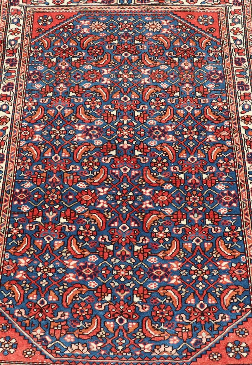 Antique Persian Malayer Rug with a Blue Field and Stylized Tribal Design. Keivan Woven Arts / rug / EMB-22133-15014, country of origin / type: Iran / Malayer, circa 1920.

Measures: 2'9 x 4'2 

This antique Persian Malayer rug (circa early 20th