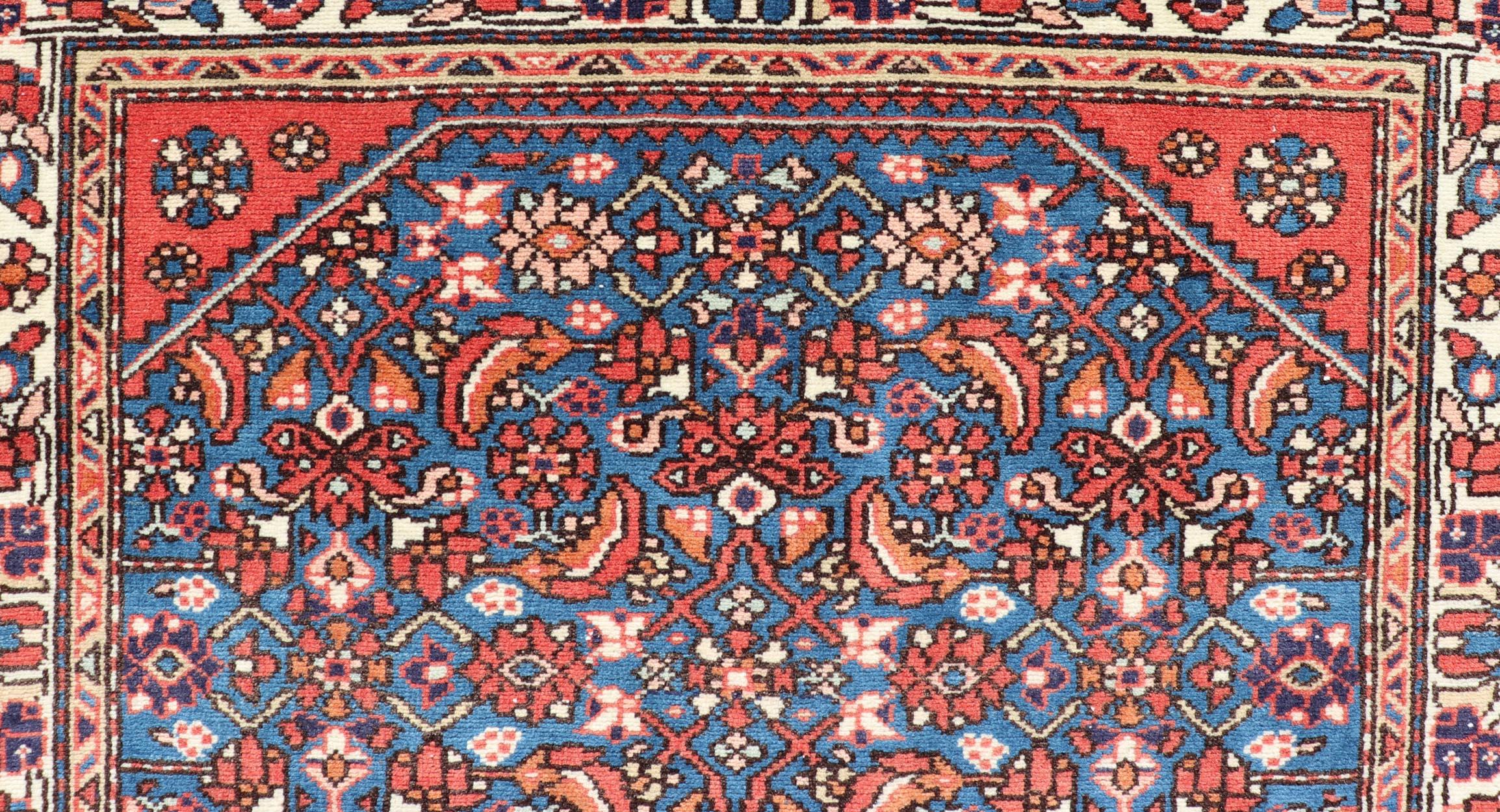 20th Century Antique Persian Malayer Rug with a Blue Field and Stylized Tribal Design For Sale