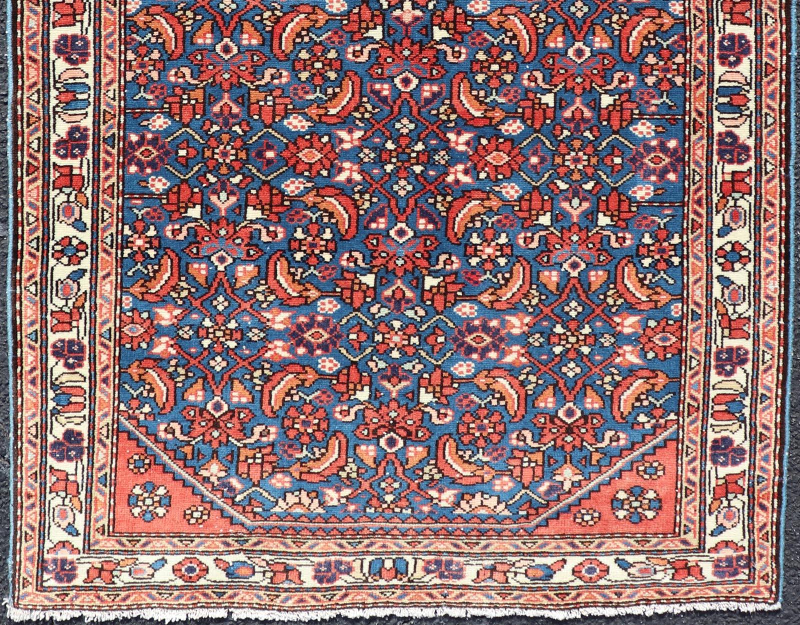 Antique Persian Malayer Rug with a Blue Field and Stylized Tribal Design For Sale 2