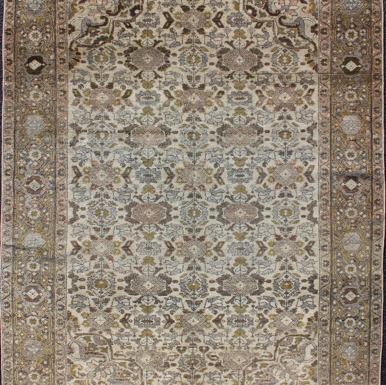 Tribal Antique Persian Malayer Rug with All-Over Boteh Design in Earth Tones