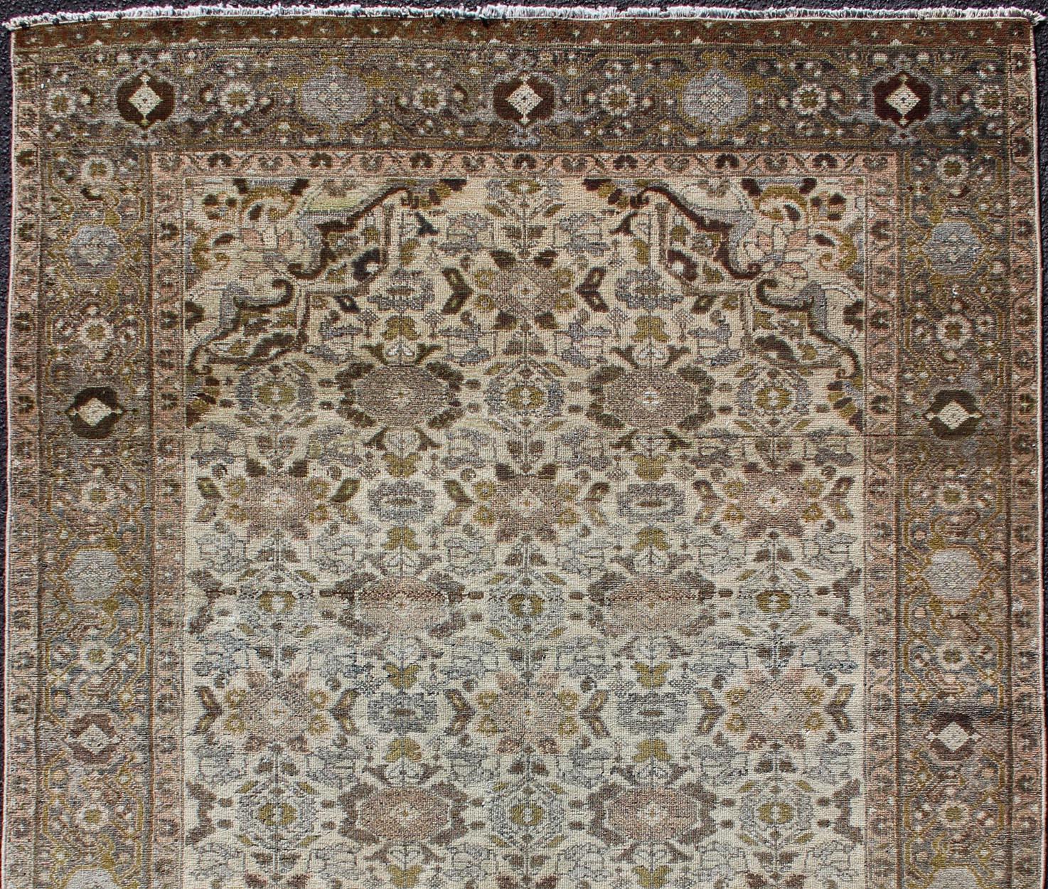 Hand-Knotted Antique Persian Malayer Rug with All-Over Boteh Design in Earth Tones