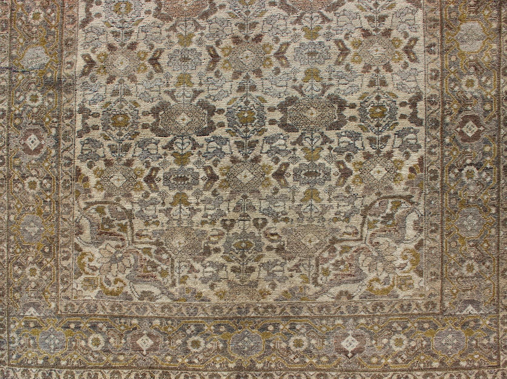 Wool Antique Persian Malayer Rug with All-Over Boteh Design in Earth Tones