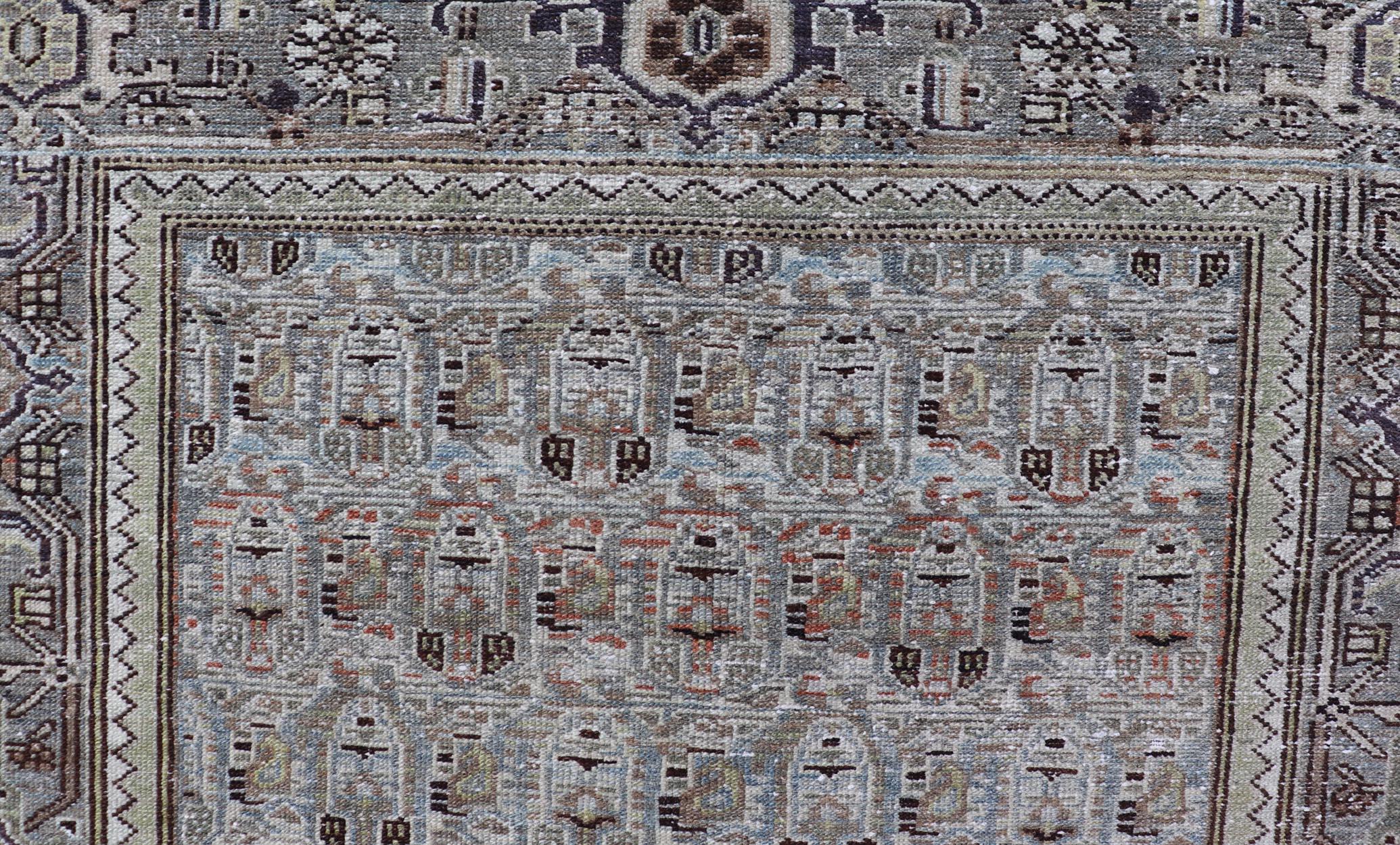 Tapis ancien persan Malayer à motifs géométriques 4'1 x 7'2 Bon état - En vente à Atlanta, GA