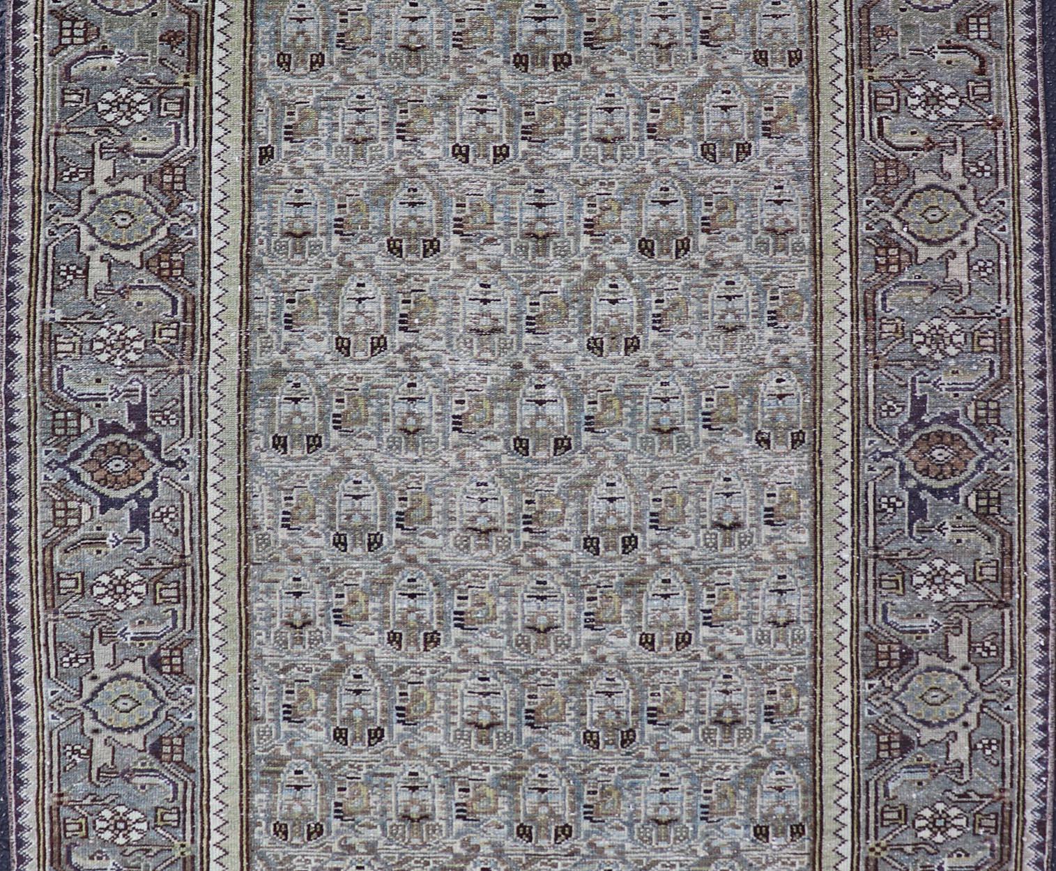 Tapis ancien persan Malayer à motifs géométriques 4'1 x 7'2 en vente 1