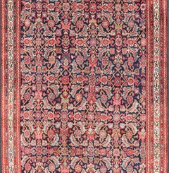 Tapis persan ancien Malayer avec tous les motifs Herati en bleu et rouge