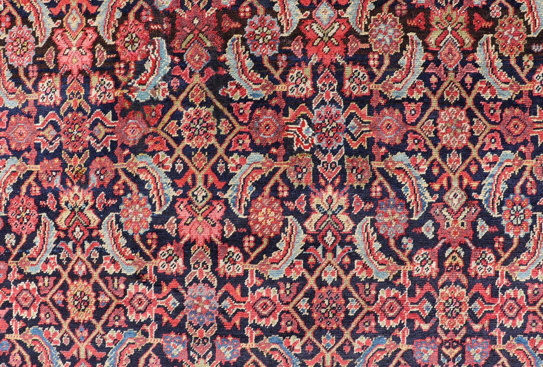 Tapis persan ancien Malayer avec tous les motifs Herati en bleu et rouge en vente 2