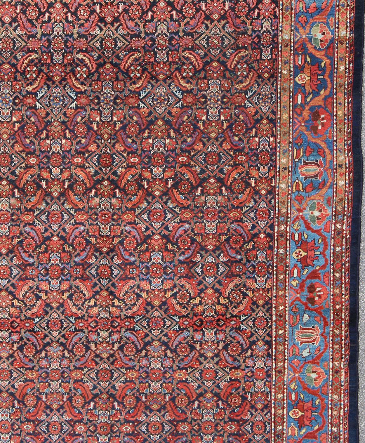 Antique Persian Malayer Rug, Country of Origin: Iran; Type: Malayer;  Design: All-Over, Herati; Keivan Woven Arts: rug F-0909;  Antique Malayer in Black Background and Cobalt blue border. 

Measures: 8'8 x 11'8

This magnificent antique Persian
