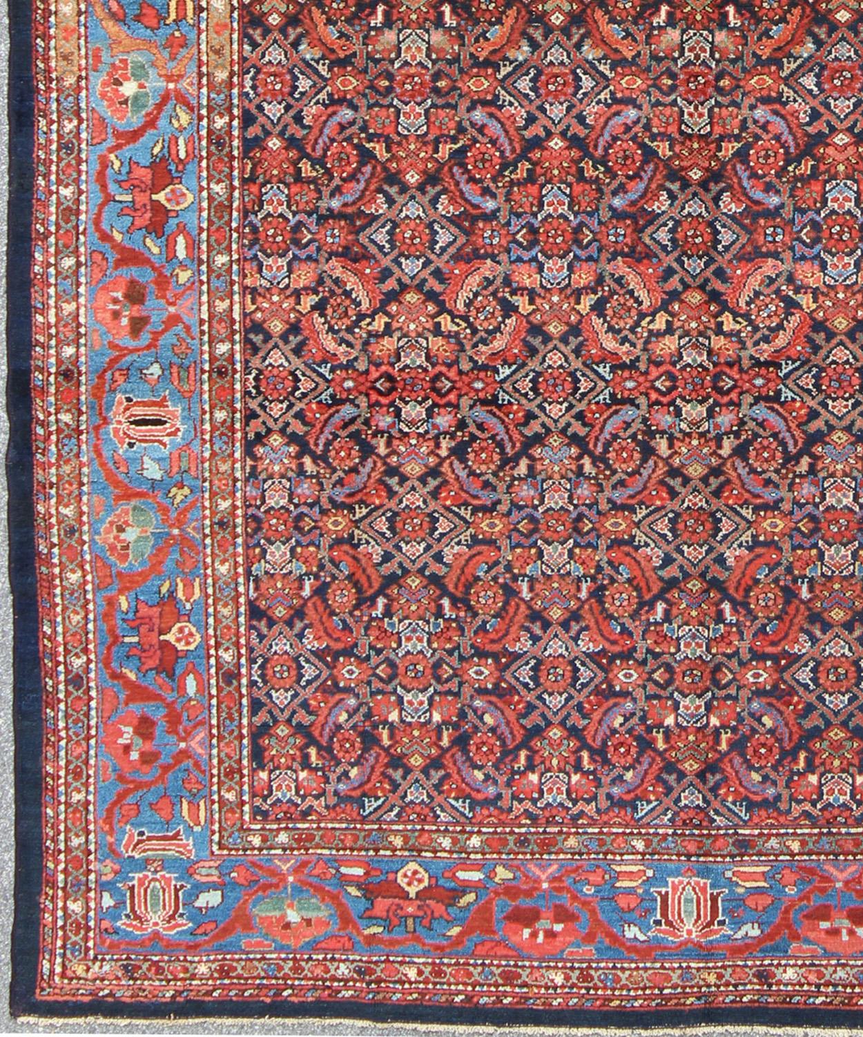 Hand-Knotted  Multi Color Antique Persian Malayer Rug with All Over Herati Design  For Sale