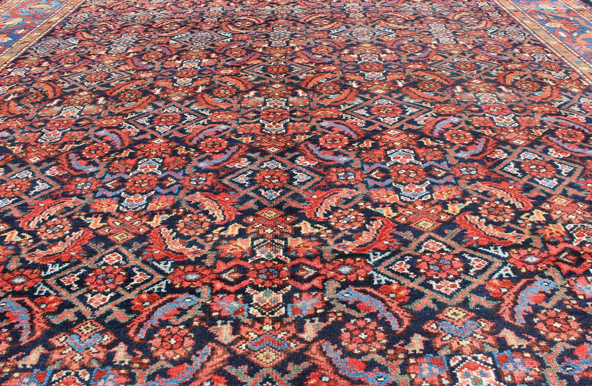Early 20th Century  Multi Color Antique Persian Malayer Rug with All Over Herati Design  For Sale