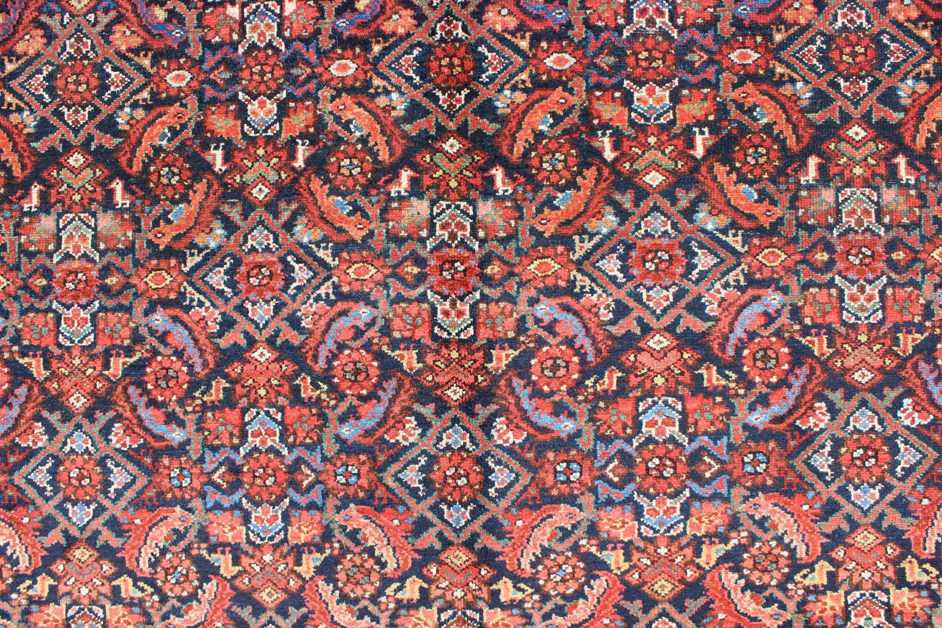 Wool  Multi Color Antique Persian Malayer Rug with All Over Herati Design  For Sale