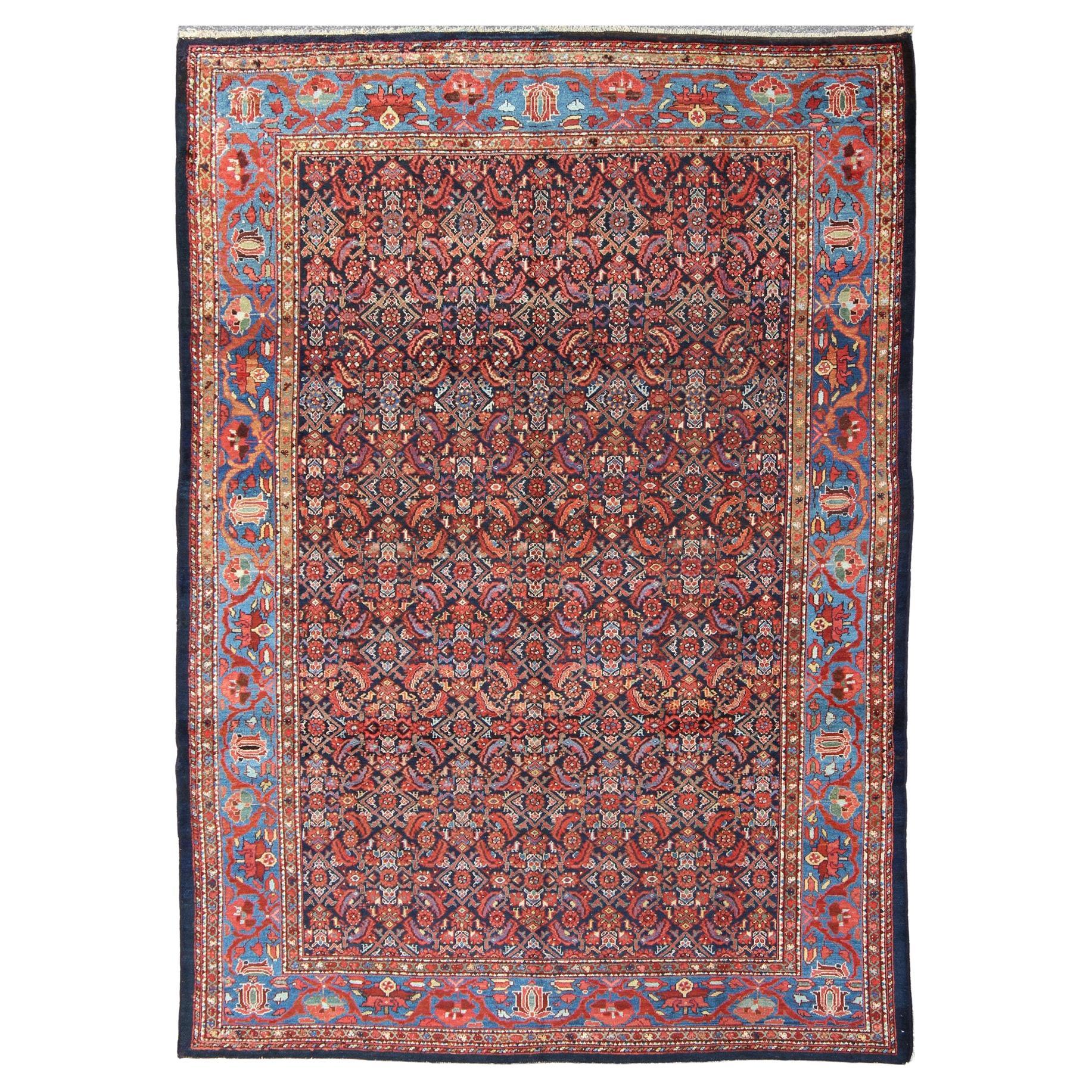  Multi Color Antique Persian Malayer Rug with All Over Herati Design 