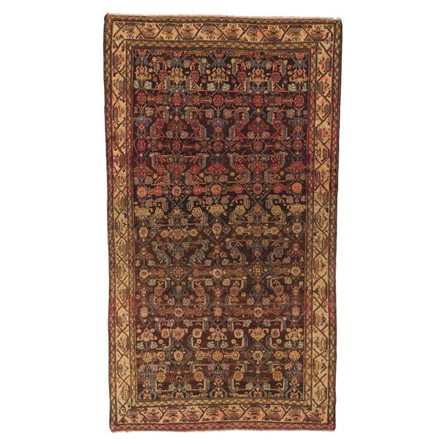 All-Over Paisley Pattern Antique Persian Malayer Rug in Blue and Red ...
