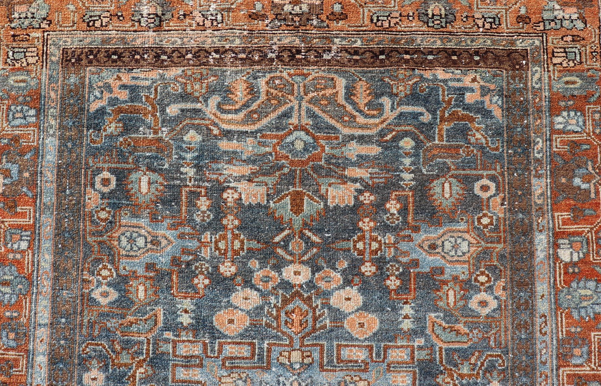 20th Century Antique Persian Malayer Rug with All-Over Sub-Geometric Floral Design For Sale