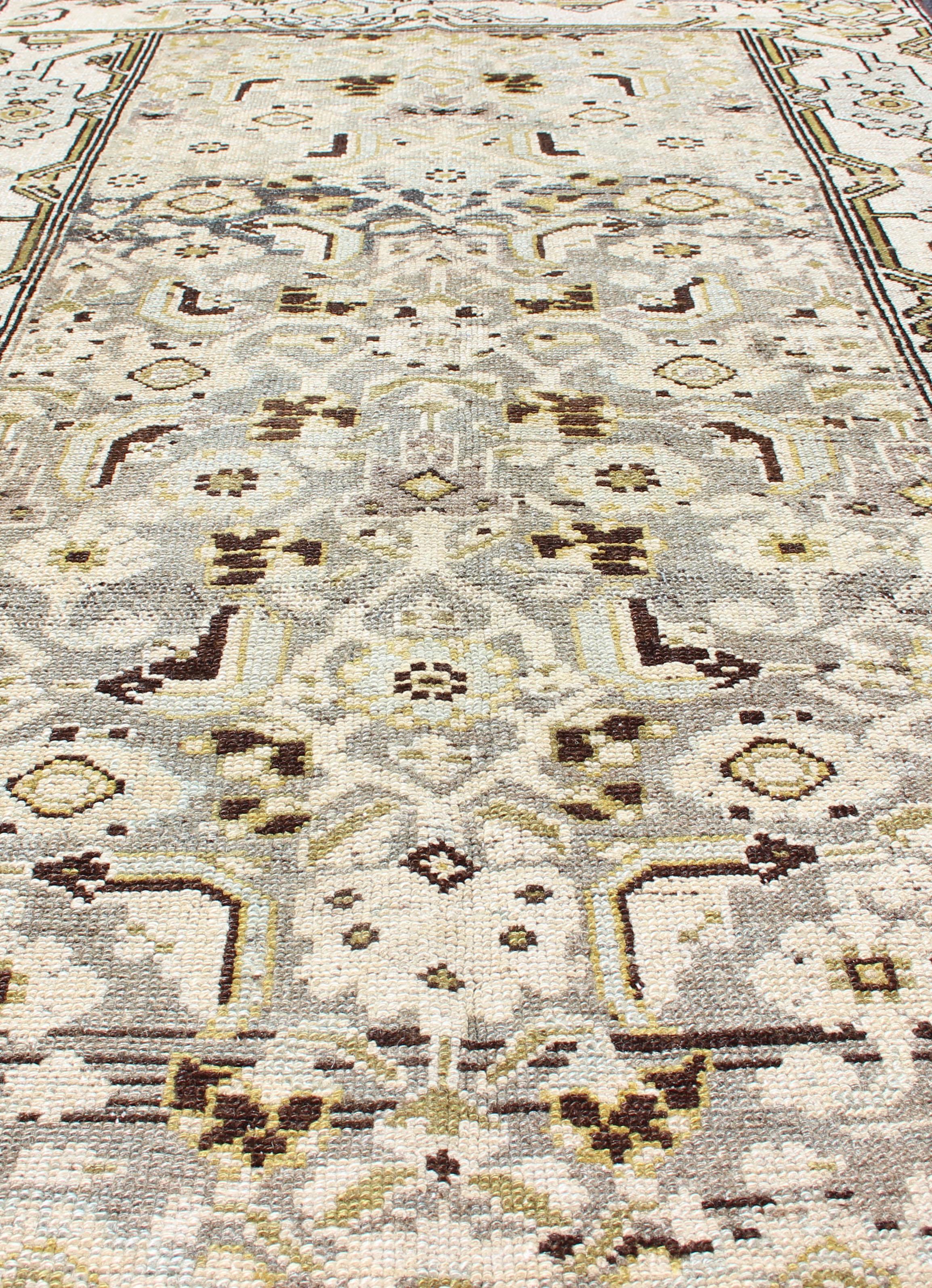 Antique Persian Malayer Rug with All-Over Tribal Design in Moss Green Background For Sale 2