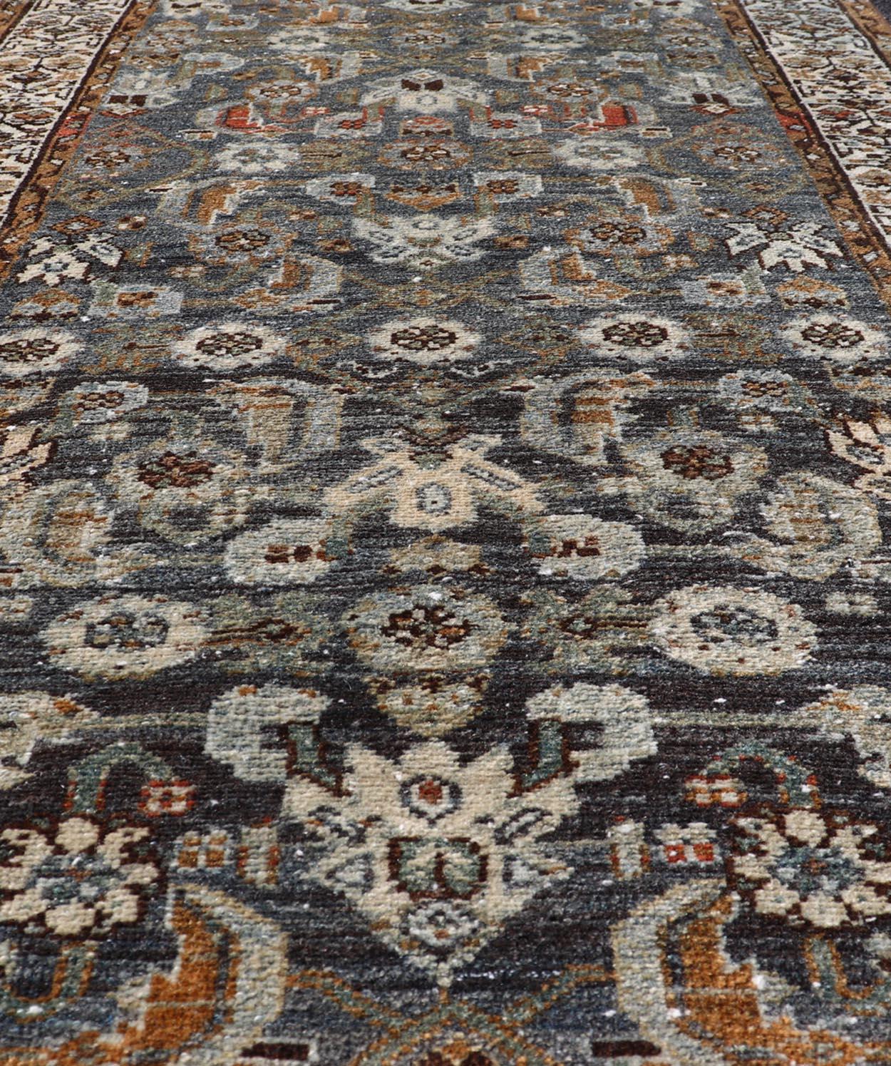 Antique Persian Malayer Rug with All-Over Tribal Design On A Blue Field  4