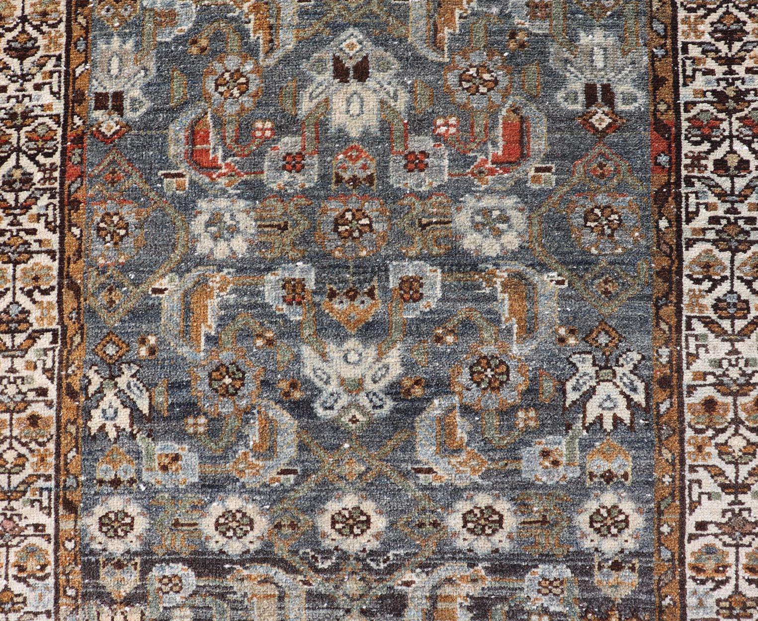 Antique Persian Malayer Rug with All-Over Tribal Design On A Blue Field  5