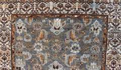 Antique Persian Malayer Rug with All-Over Tribal Design On A Blue Field
