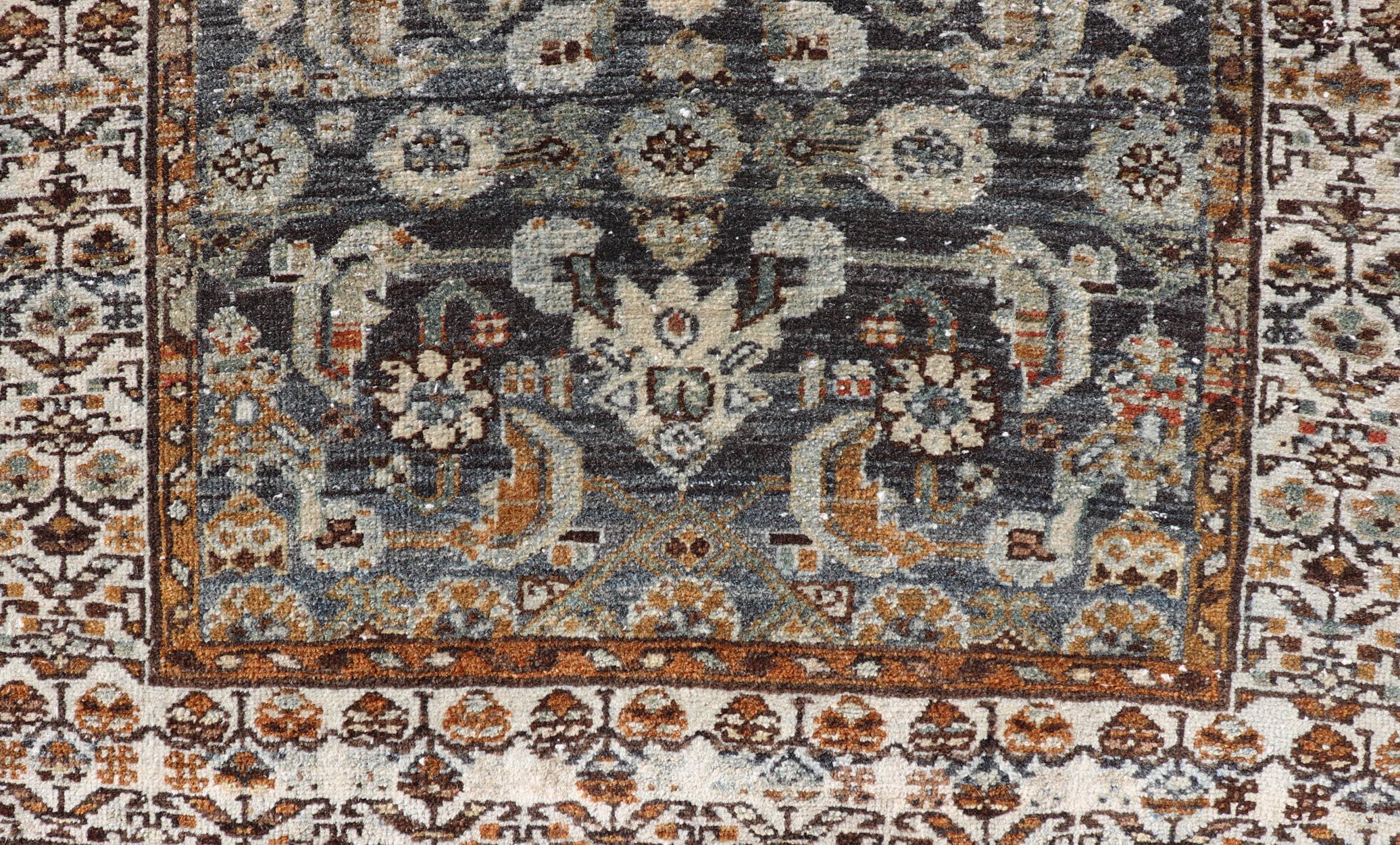 Hand-Knotted Antique Persian Malayer Rug with All-Over Tribal Design On A Blue Field 