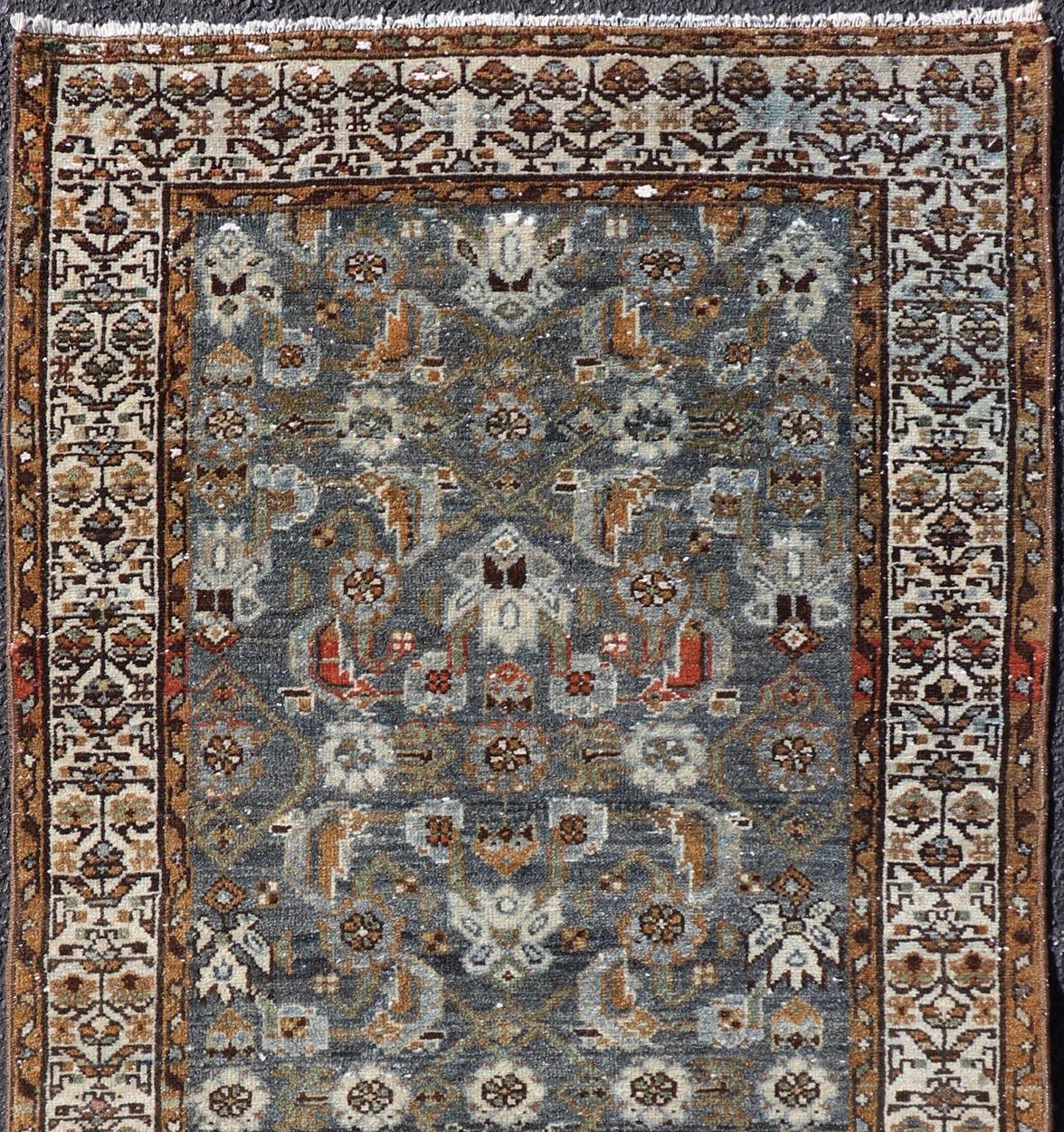 Antique Persian Malayer Rug with All-Over Tribal Design On A Blue Field  In Good Condition In Atlanta, GA