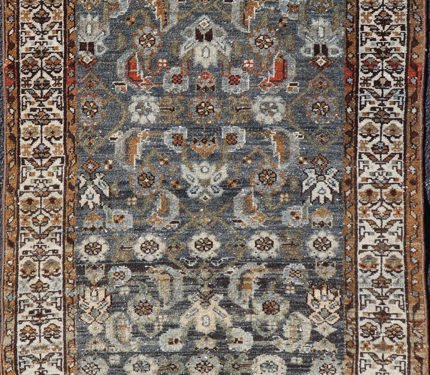 20th Century Antique Persian Malayer Rug with All-Over Tribal Design On A Blue Field 