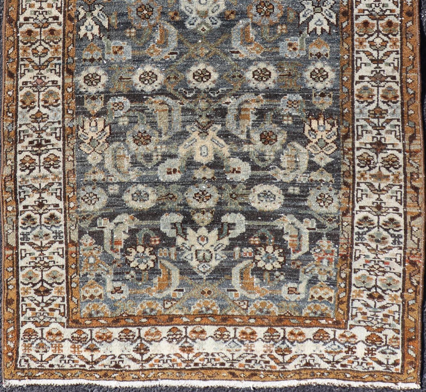Wool Antique Persian Malayer Rug with All-Over Tribal Design On A Blue Field 