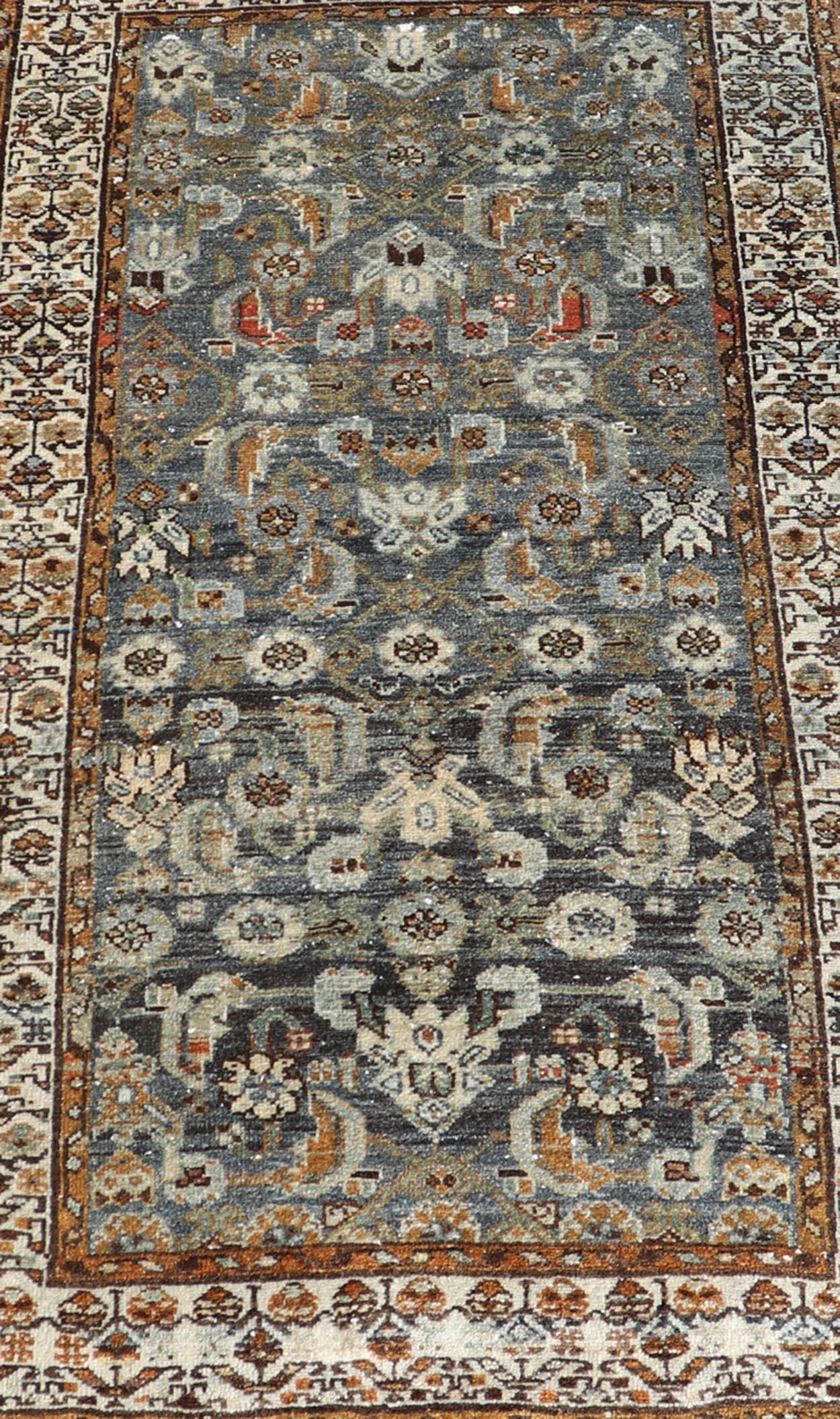 Antique Persian Malayer Rug with All-Over Tribal Design On A Blue Field  3