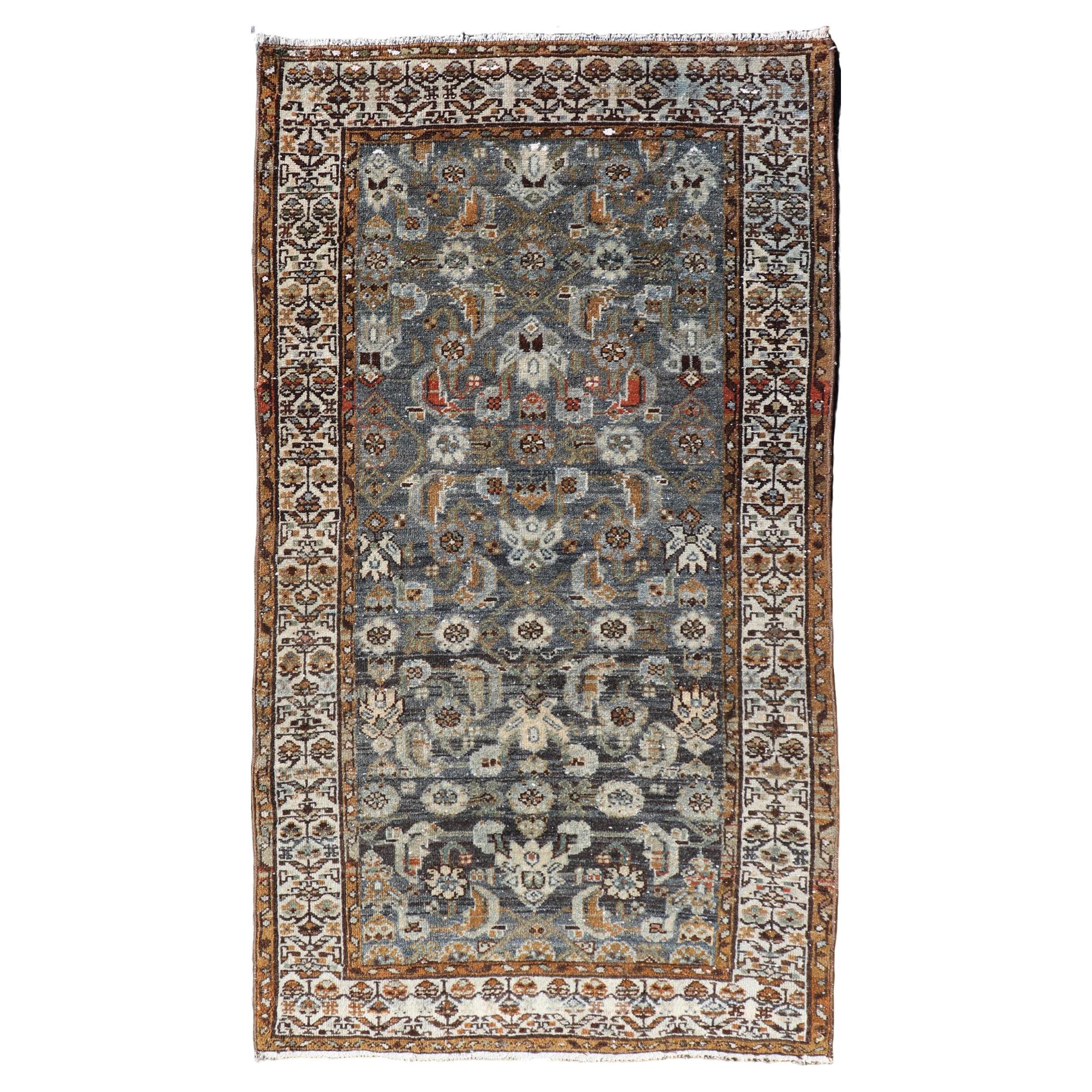 Antique Persian Malayer Rug with All-Over Tribal Design On A Blue Field 