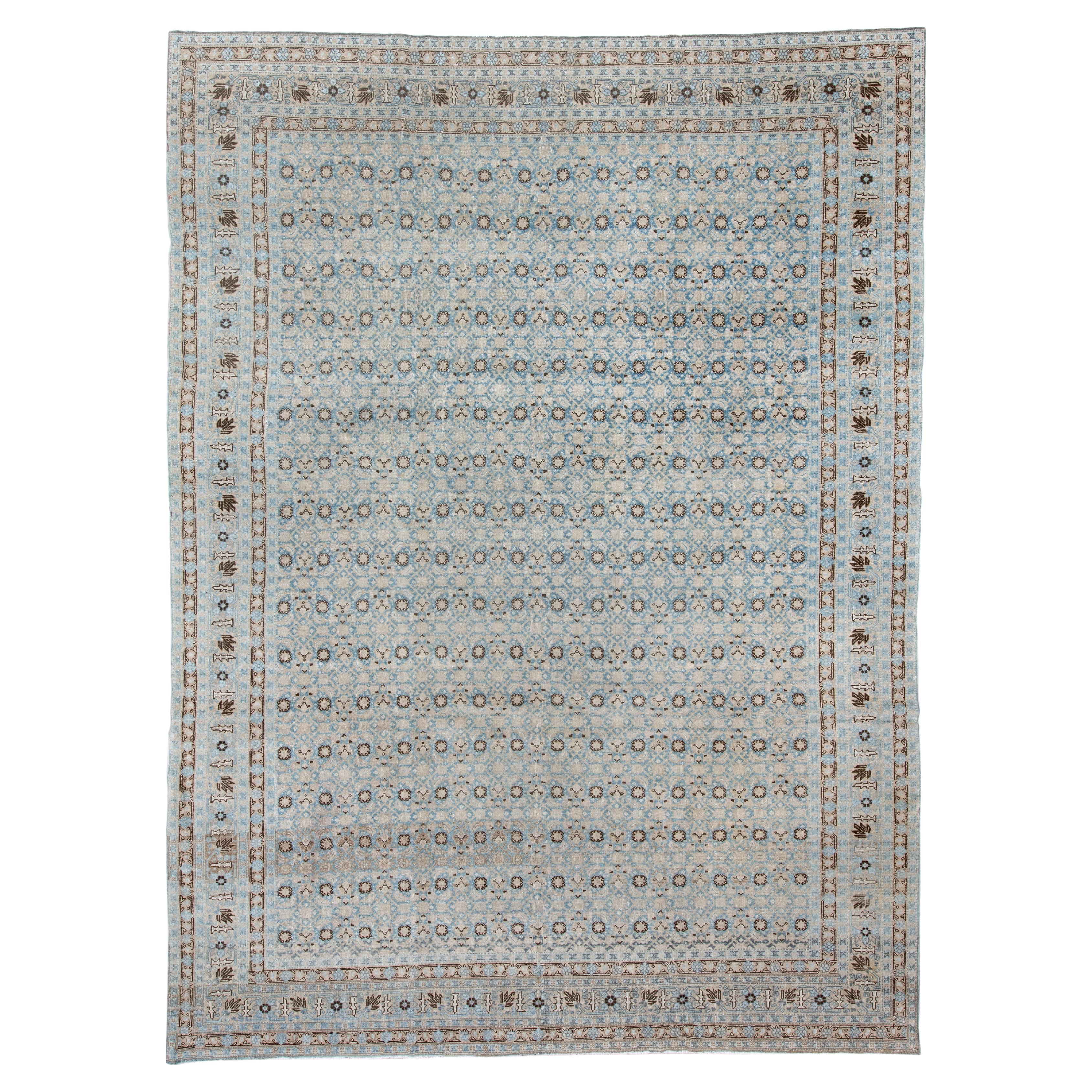 Antique Persian Malayer Rug with Allover Small-Scale Floral Pattern in Soft Blue For Sale
