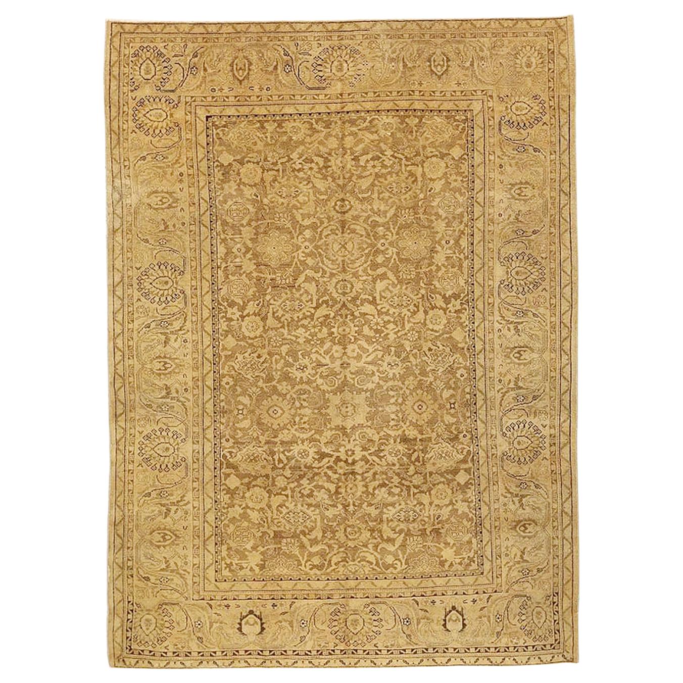 Antique Persian Malayer Rug with Beige and Brown Geometric Patterns