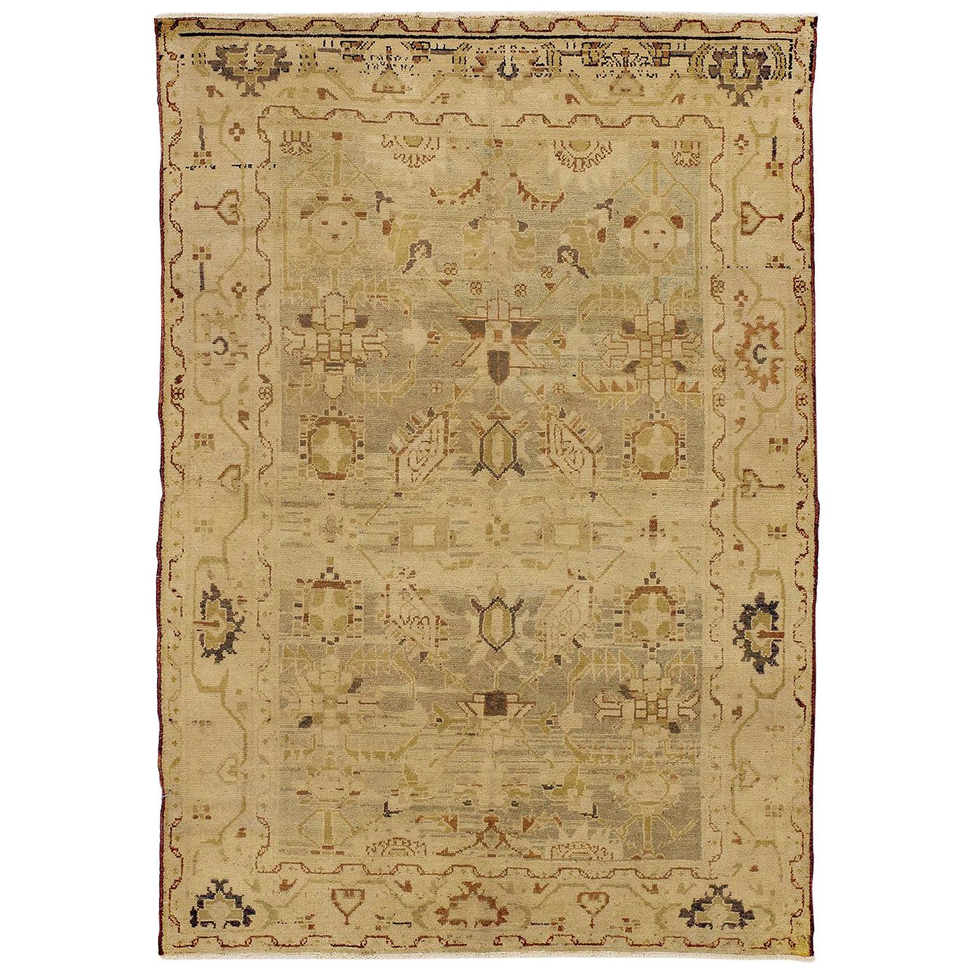 Antique Persian Malayer Rug with Beige and Brown Tribal Details on Ivory Field For Sale
