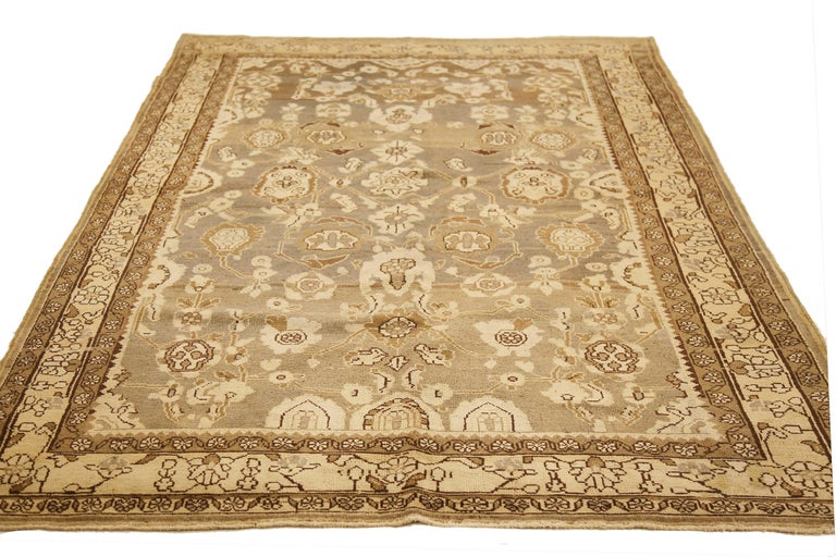 Antique Persian Malayer Rug with Beige and Brown Botanical Details on ...