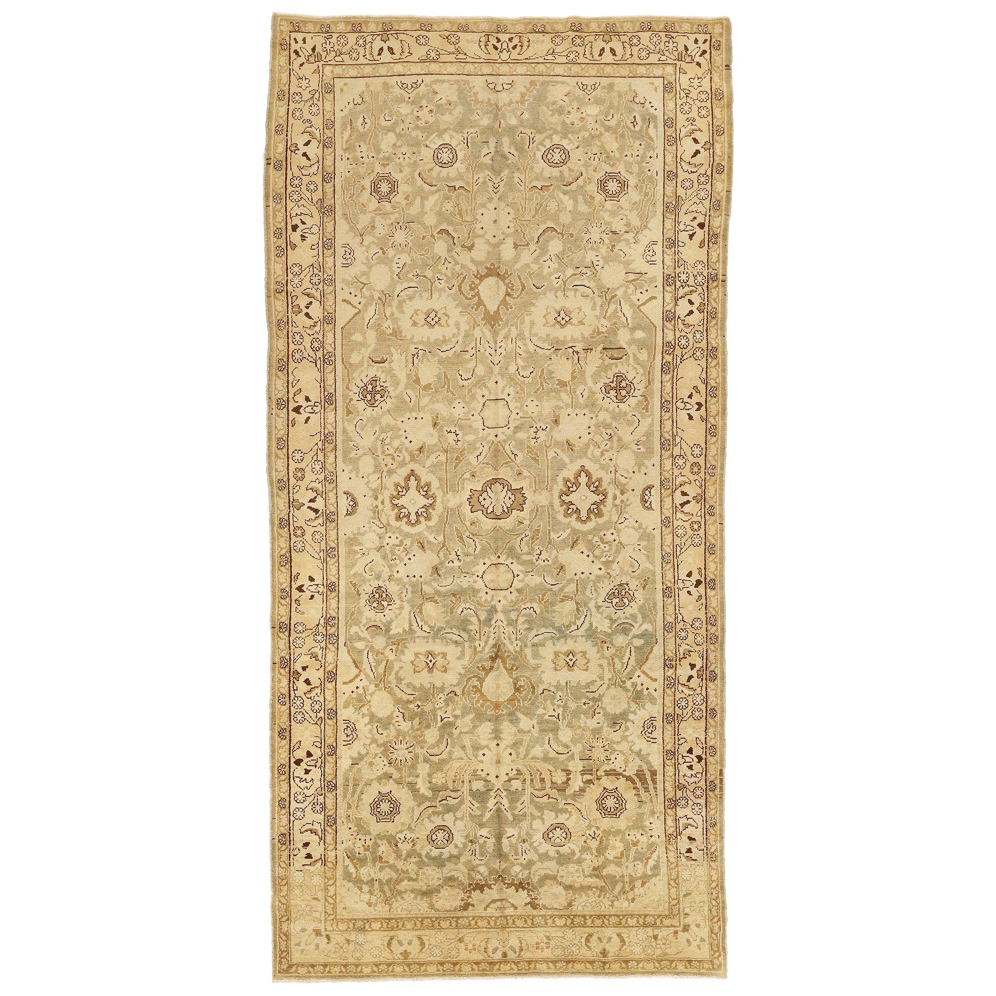 Antique Persian Malayer Rug with Beige & Brown Botanical Details on Ivory Field For Sale