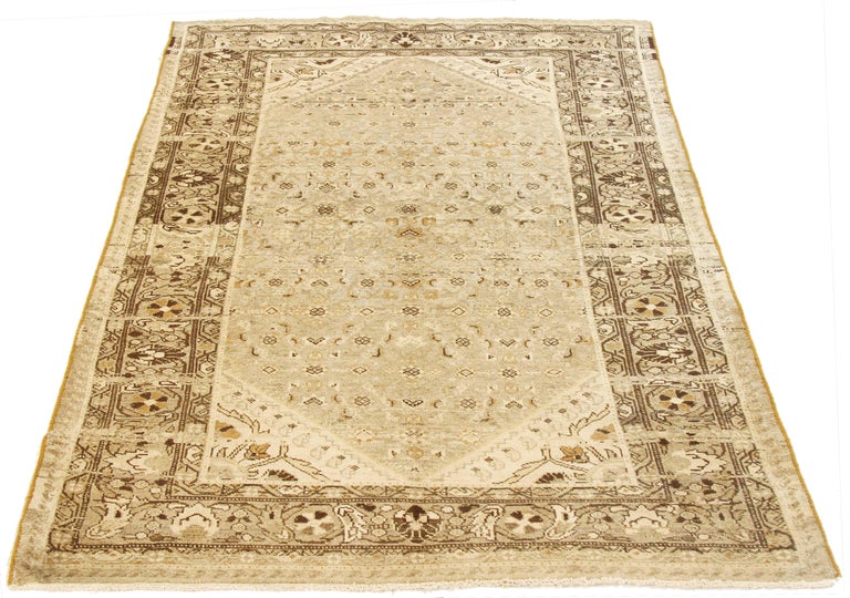 Antique Persian Malayer Rug with Beige and Brown Floral Details All ...
