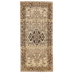Antique Persian Malayer Rug with Black and Brown Botanical Details