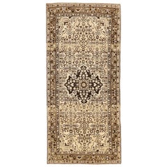 Antique Persian Malayer Rug with Black and Brown Botanical Details