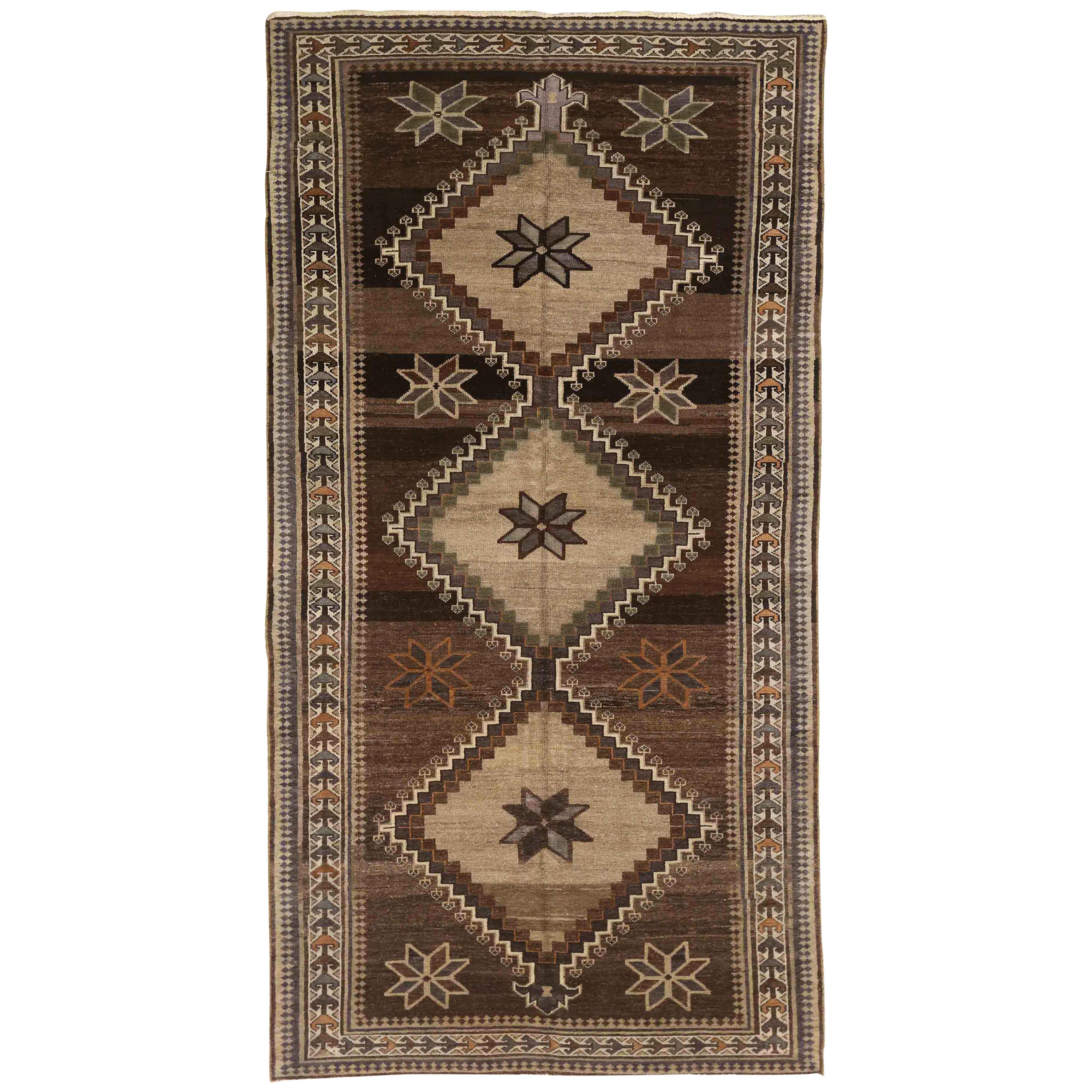 Antique Persian Malayer Rug with Black and Gray Floral Medallions on Beige Field For Sale