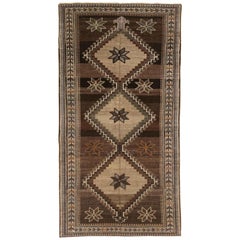 Vintage Persian Malayer Rug with Black and Gray Floral Medallions on Beige Field