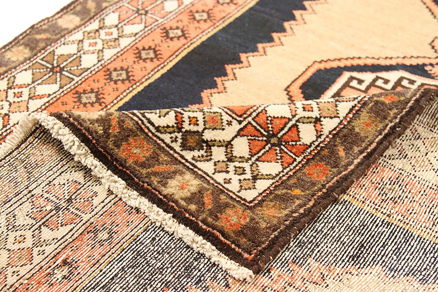 Russian Antique Persian Malayer Rug with Black and Beige Geometric Medallions For Sale