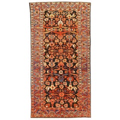 Vintage Persian Malayer Rug with Blue and Red Floral Details on Ivory Field