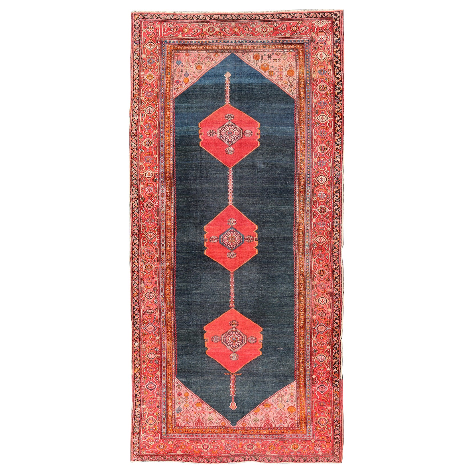 Tappeto antico persiano Malayer con audaci medaglioni e profondo indaco 7
5 x 15
0