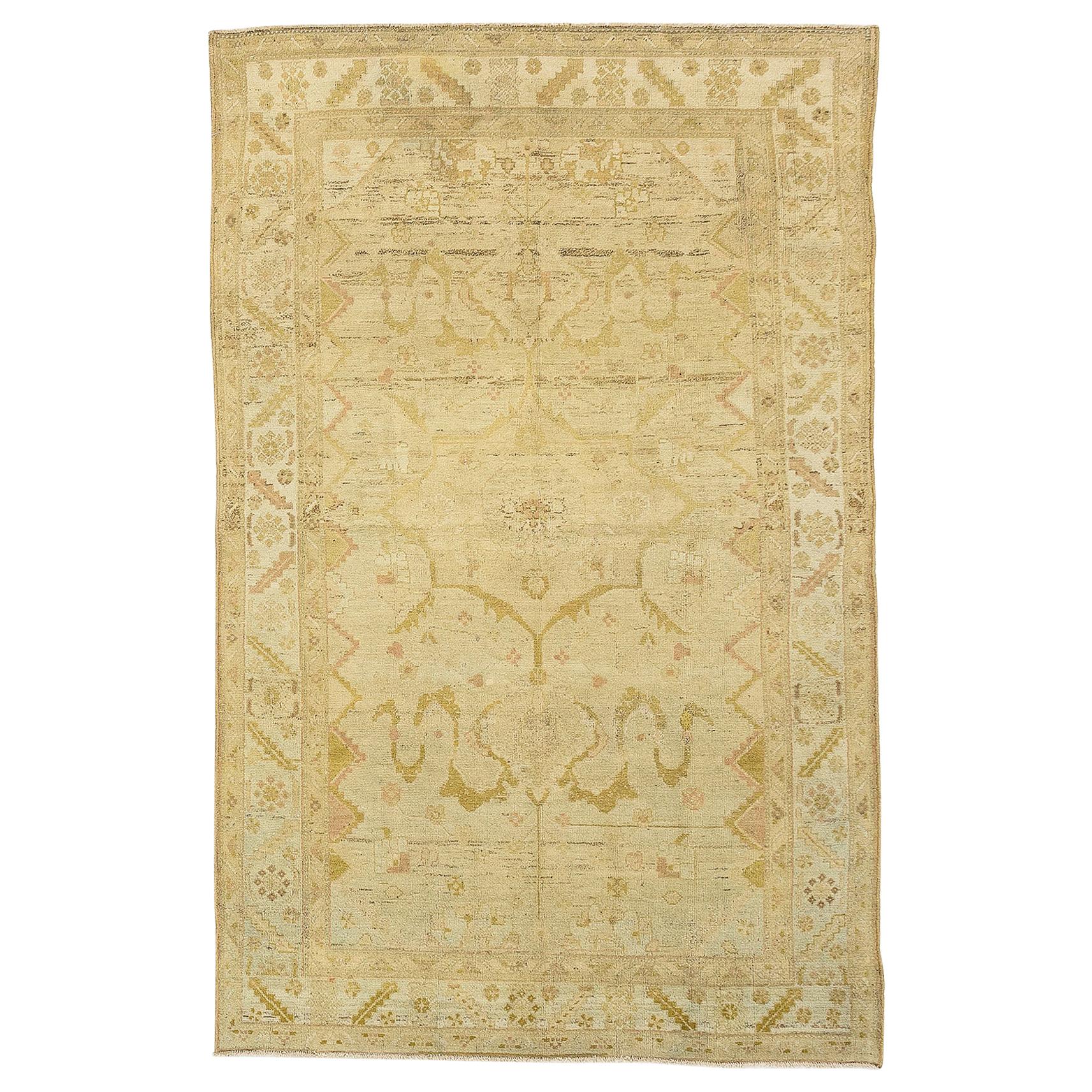 Antique Persian Malayer Rug with Botanical Details in Brown on Ivory Field