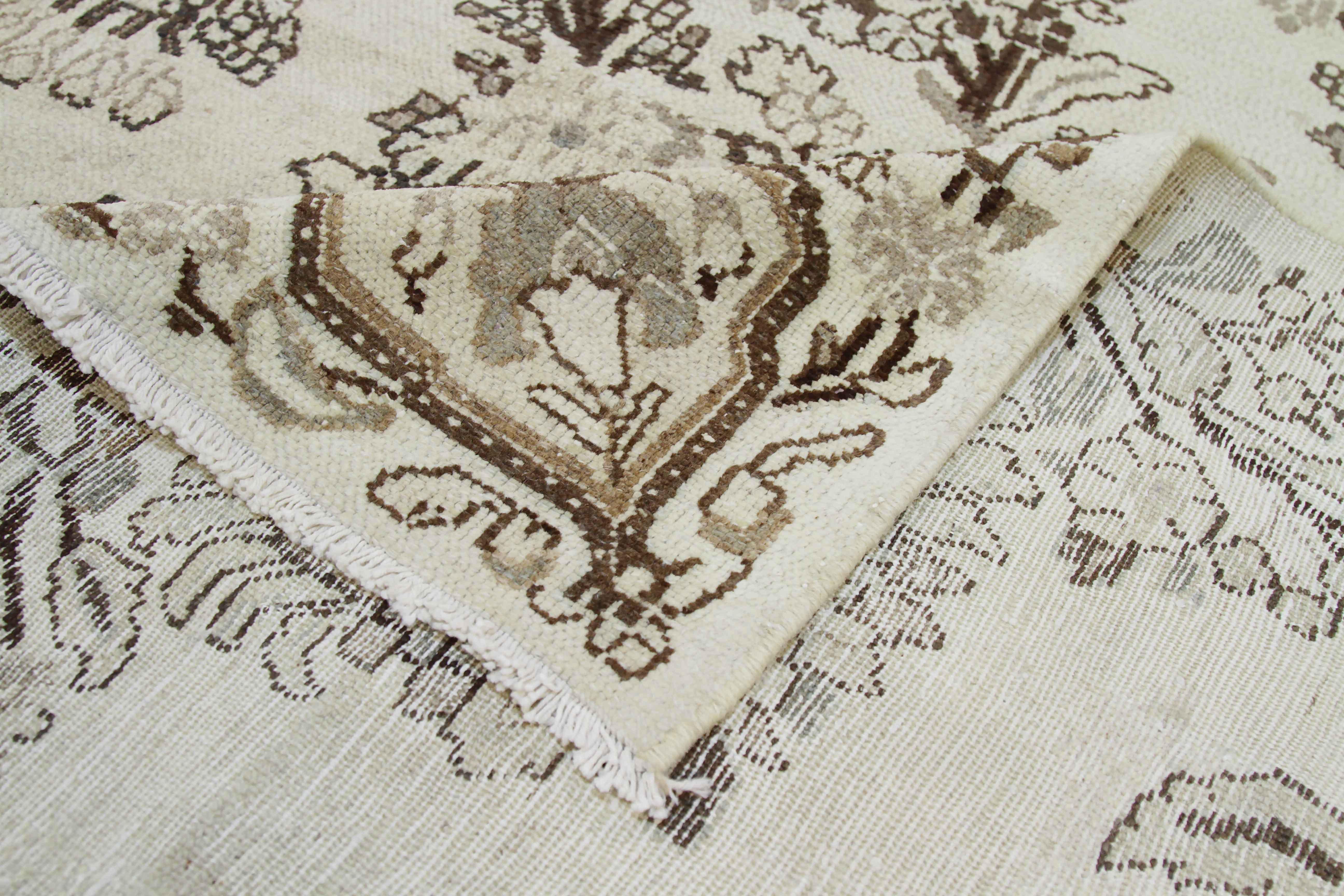 Wool Antique Persian Malayer Rug with Botanical Details on an Ivory Field For Sale