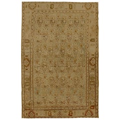 Antique Persian Malayer Rug with ‘Boteh’ Details on Beige Field