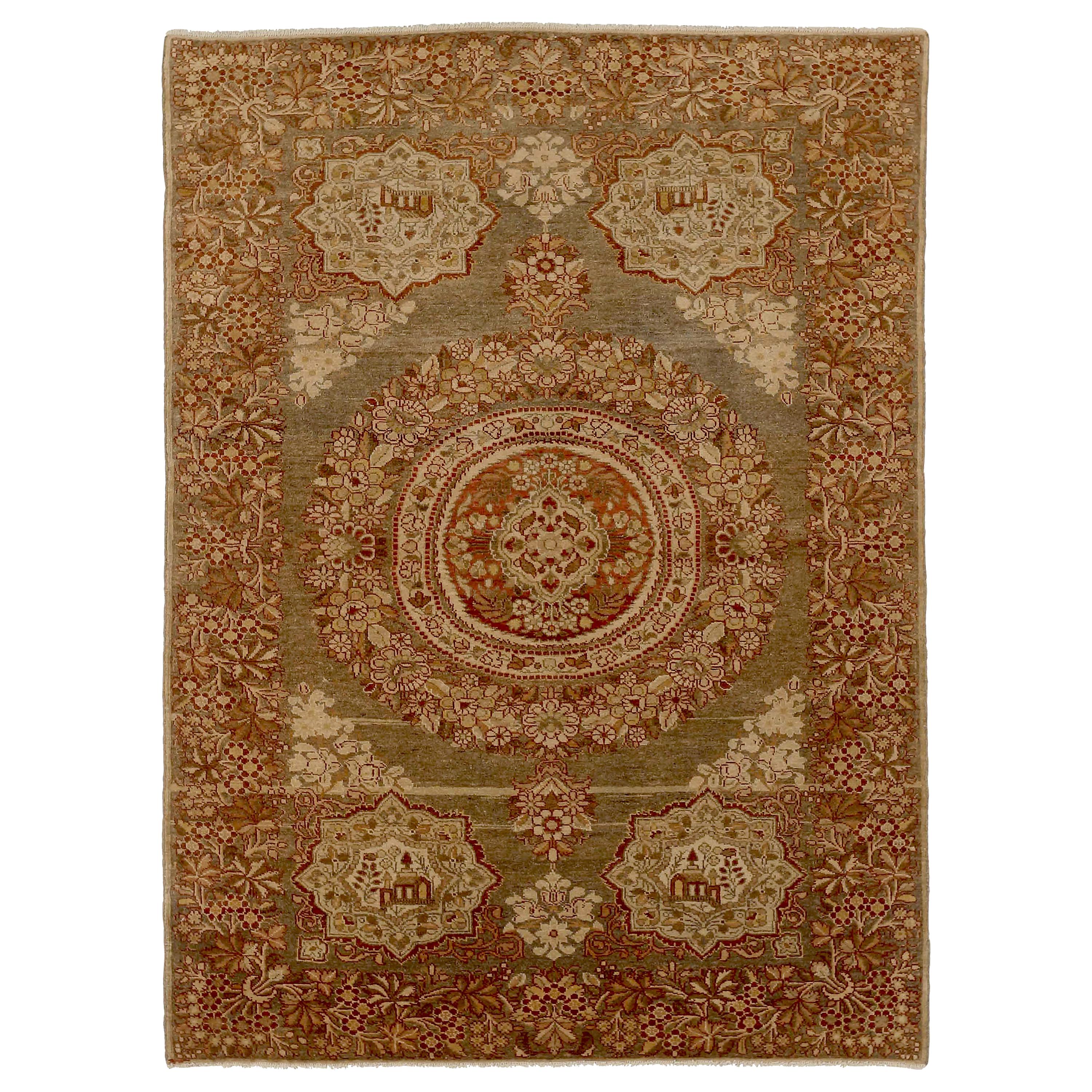 Antique Persian Malayer Rug with Brown and Beige Floral Patterns on Ivory Field