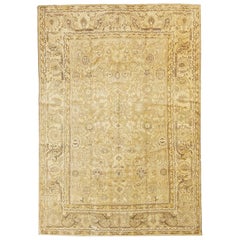 Antique Persian Malayer Rug with Brown and Beige Flower Motifs on Ivory Field