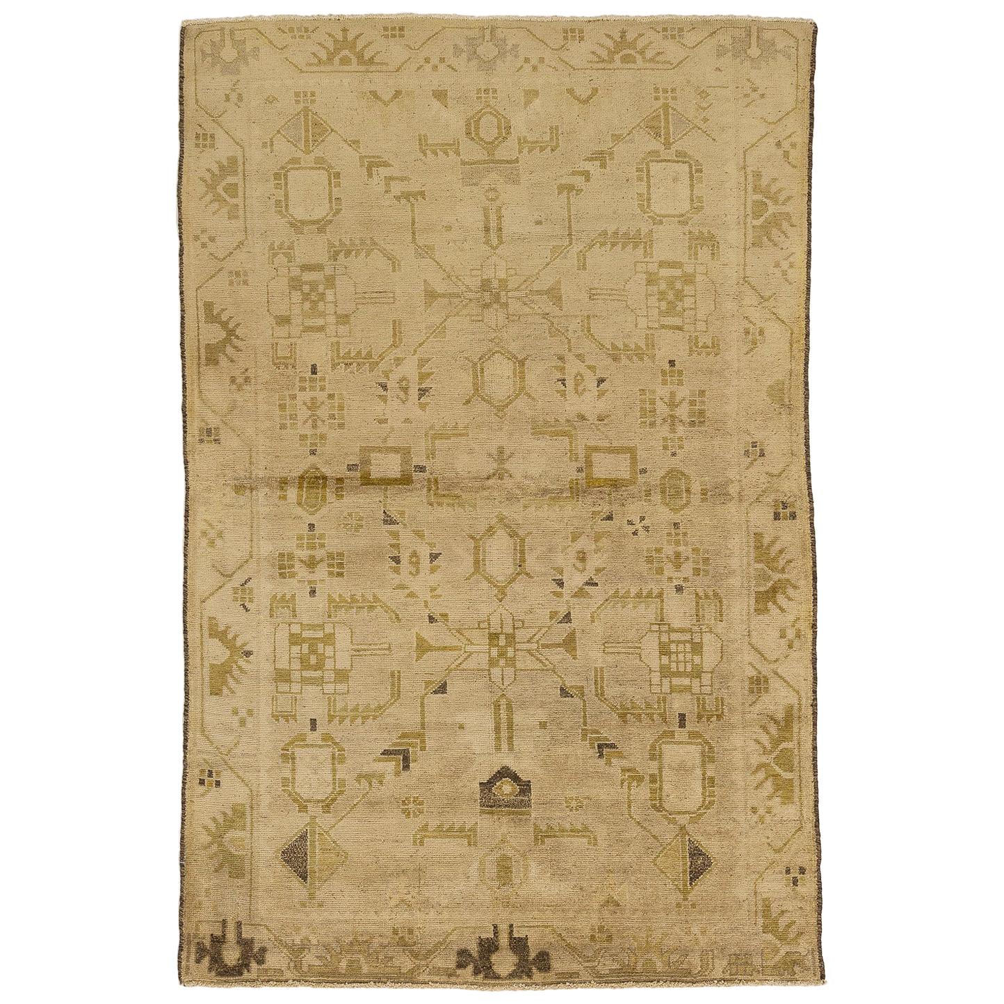 Antique Persian Malayer Rug with Brown and Gold Geometric Details on Ivory Field For Sale